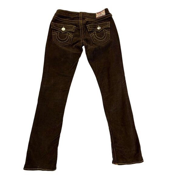 True Religion Women’s Brown Corduroy Jeans Slim Fit Stylish Stitching Size 27 - Picture 2 of 10